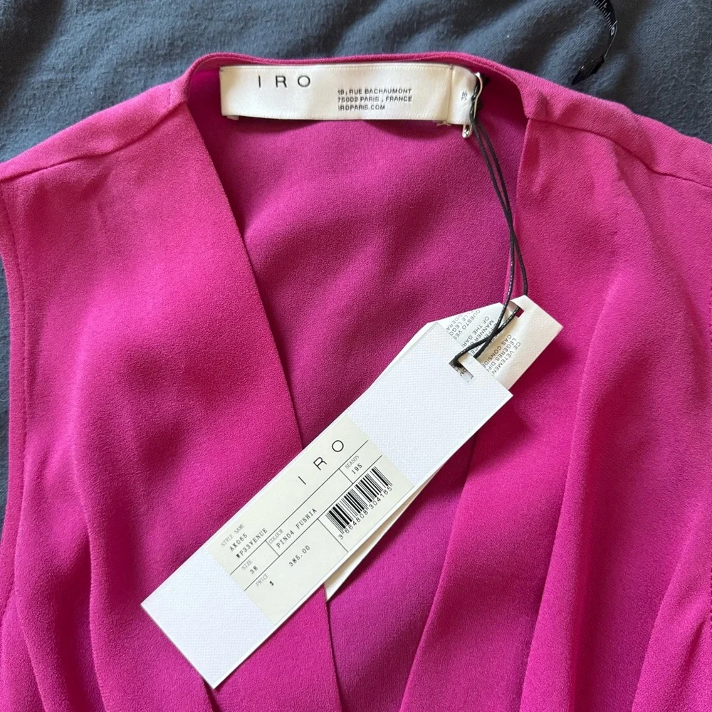 IRO Fuchsia Sleeveless V-Neck Draped Mini Dress - Picture 4 of 6